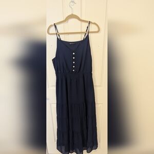 Elegant Navy Midi Dress with Button Detail